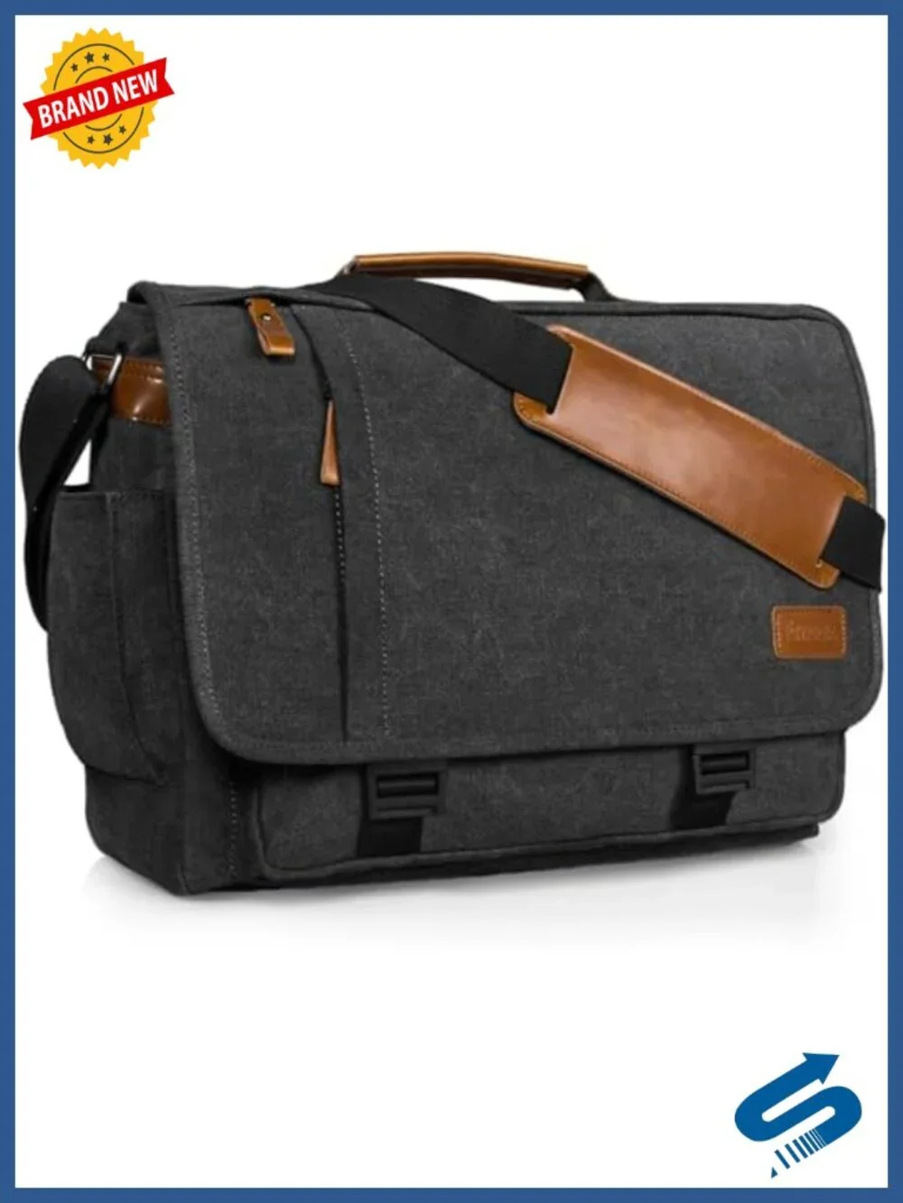 Water-Resistant Canvas Laptop Messenger Bag 17-17.3 Inch, Padded Compartment,